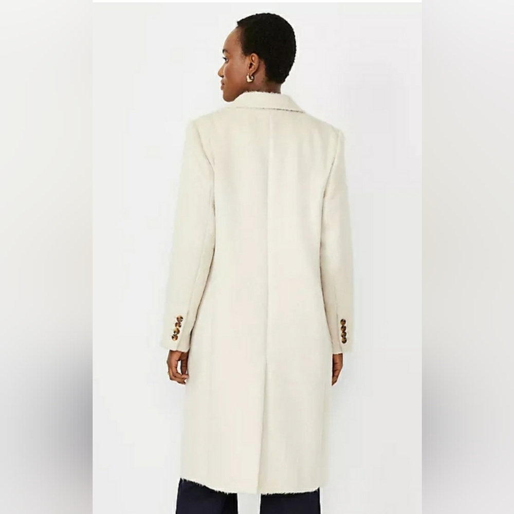 Ann Taylor Chesterfield Faux Fur Cream Trench Long Dress Coat - Picture 3 of 9